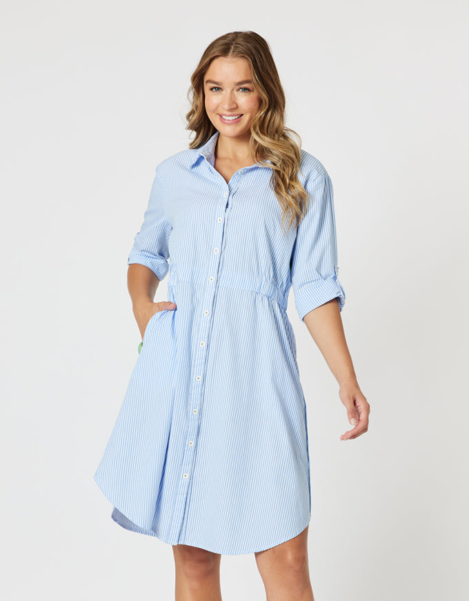 Skyler Stripe Shirt Dress Blue/White