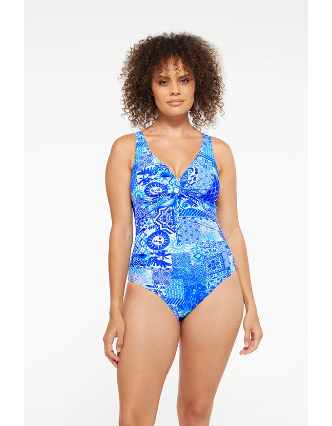 Delta Blue Printed Twist One Piece