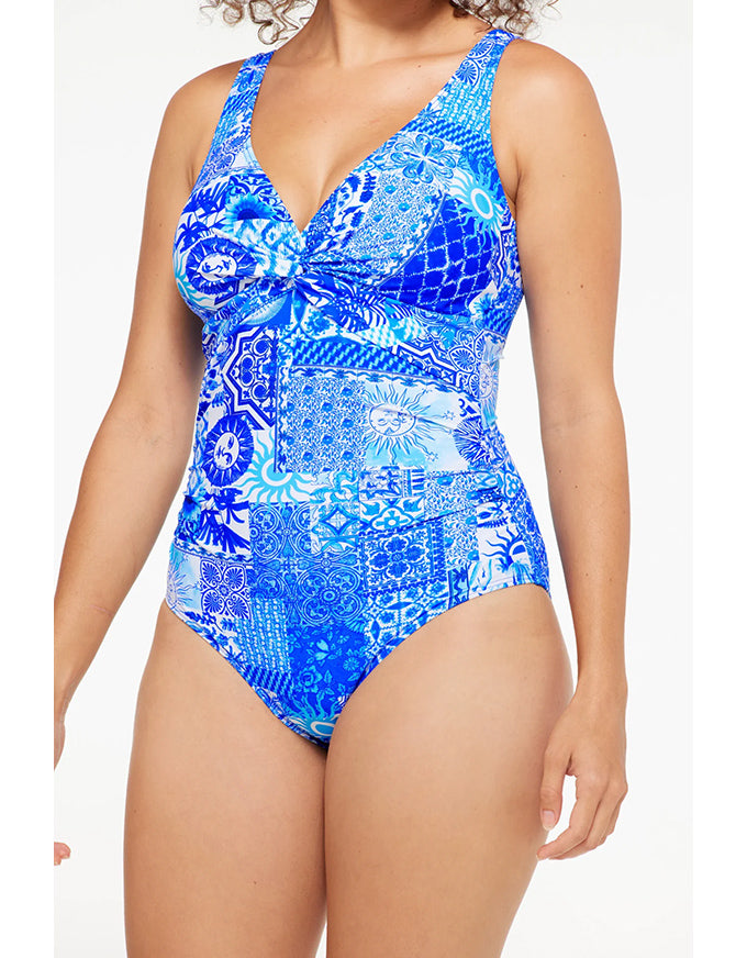 Delta Blue Printed Twist One Piece