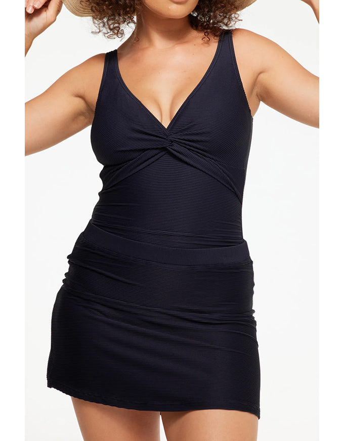 Black Textured Swim Skirt