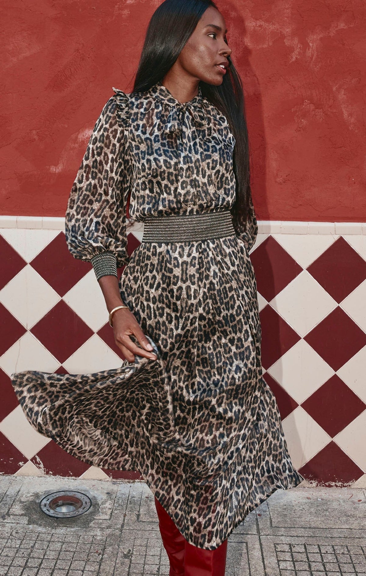 Tree Hollow Midi Dress Animal Print