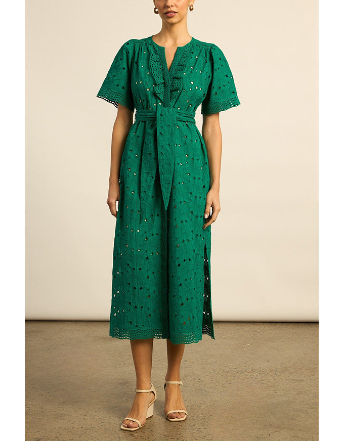 Voyage Dress Emerald Broderie