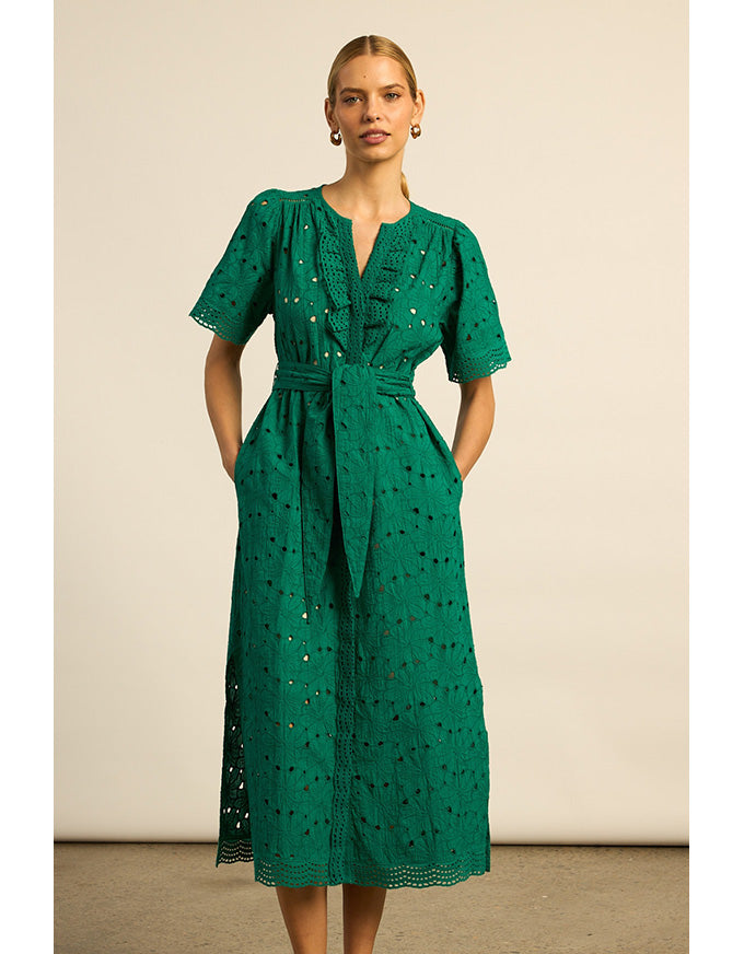 Voyage Dress Emerald Broderie