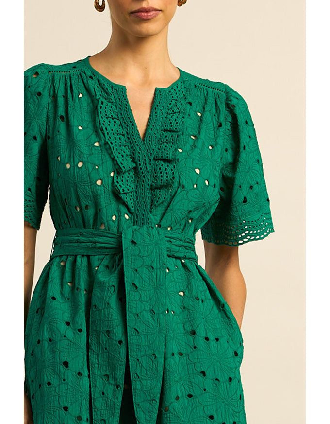 Voyage Dress Emerald Broderie
