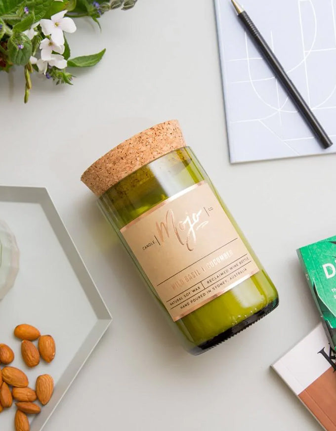 Wine Bottle Candle Wild Basil & Cucumber