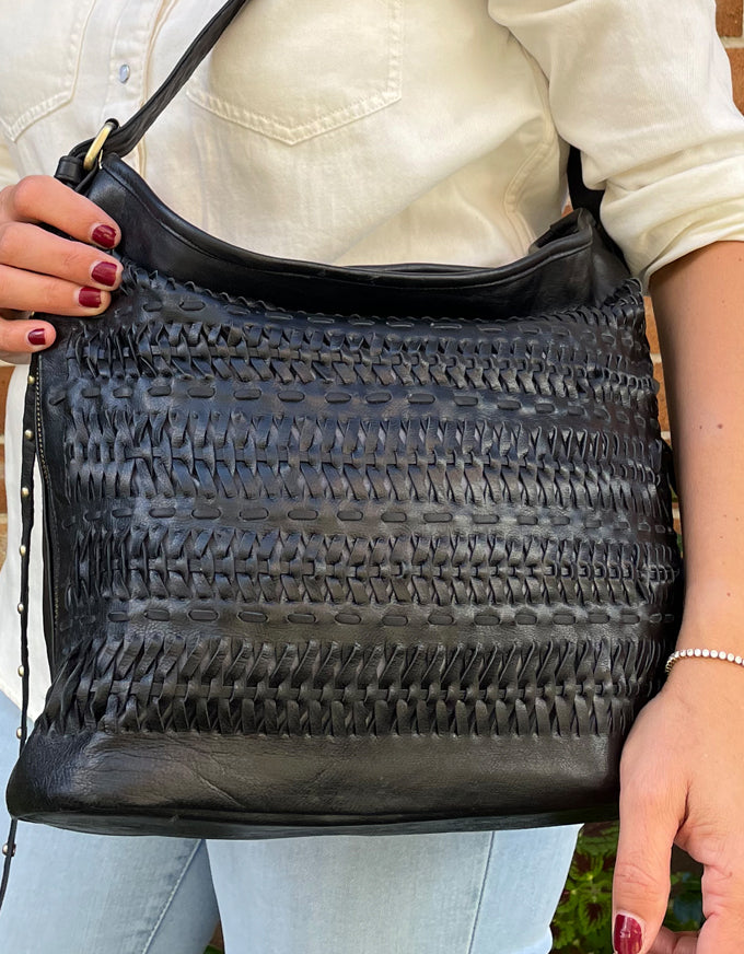 Woven Leather Handbag Black