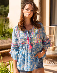 Blouse Elsie Embroidery Blue