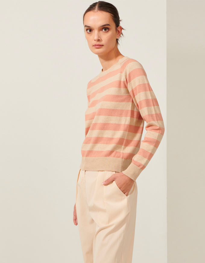 The Calamity Striped Crew Knit in Blush/Natural, from POL.