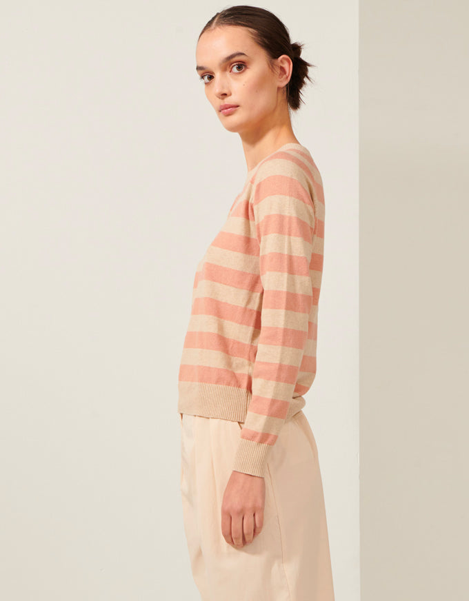 The Calamity Striped Crew Knit in Blush/Natural, from POL.