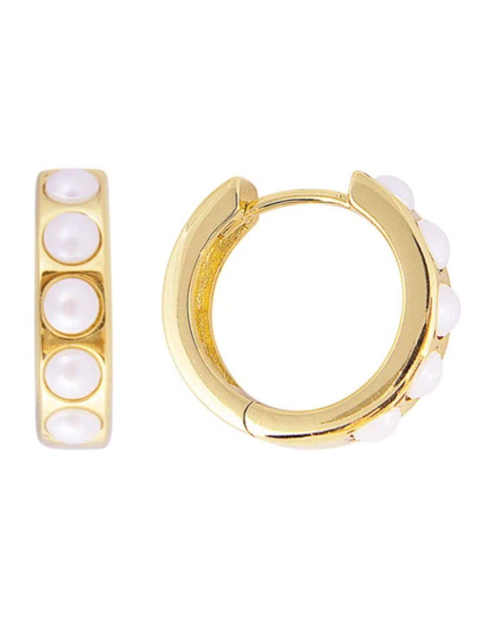 Crystal Pearl Midi Hoops Gold
