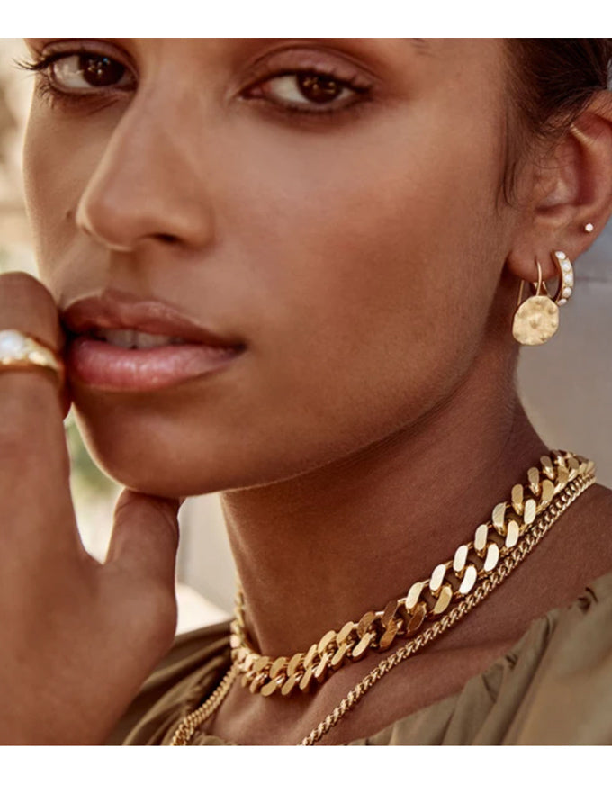 Crystal Pearl Midi Hoops Gold