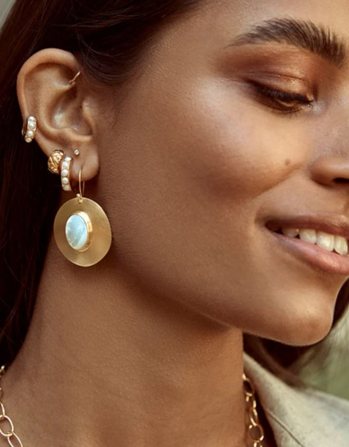 Crystal Pearl Midi Hoops Gold