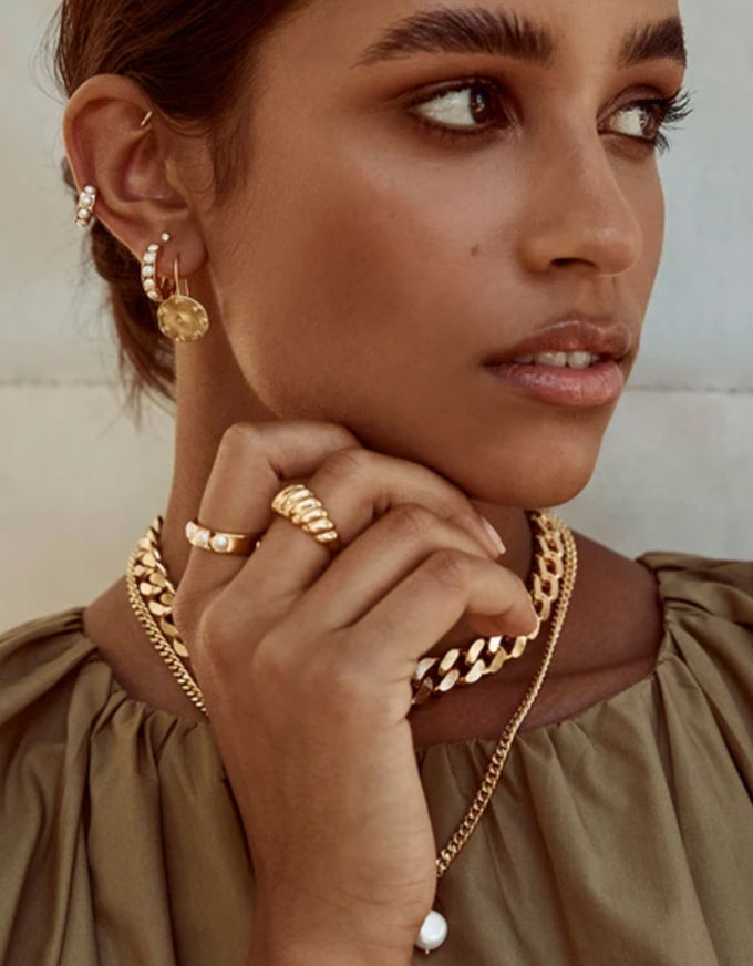 Crystal Pearl Midi Hoops Gold