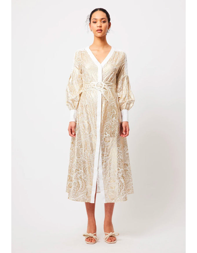 Elysian Cotton/Silk Coat Dress in Gilded Arcadia