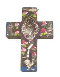 Mini Cross with Milagros Antique Style