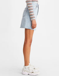 Hi Rise Deconstructed Iconic Button Fly Denim Skirt.