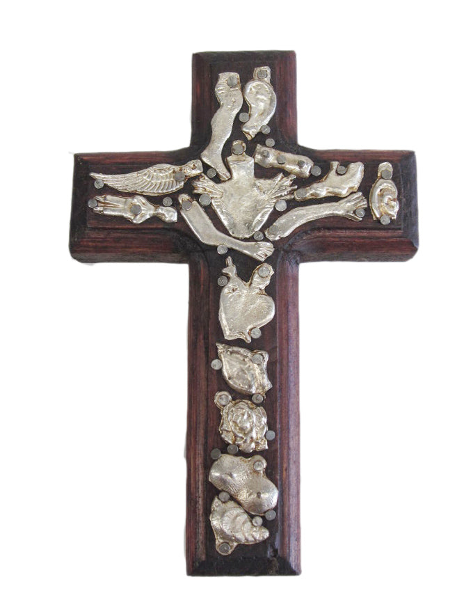 Wooden Cross with Milagros Small