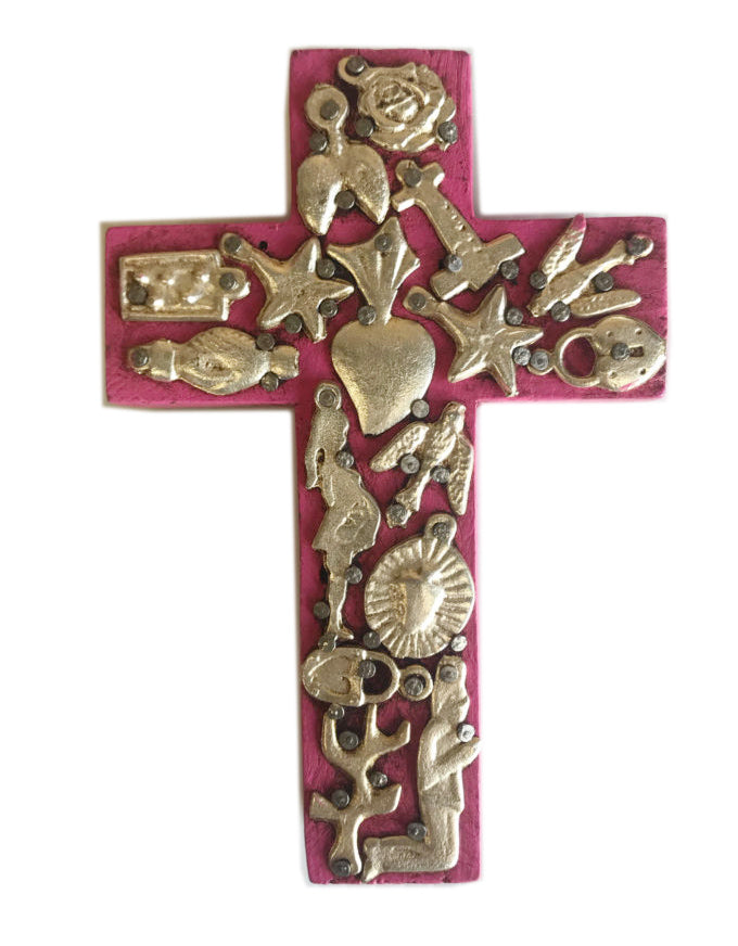 Small Wooden Cross with Milagros