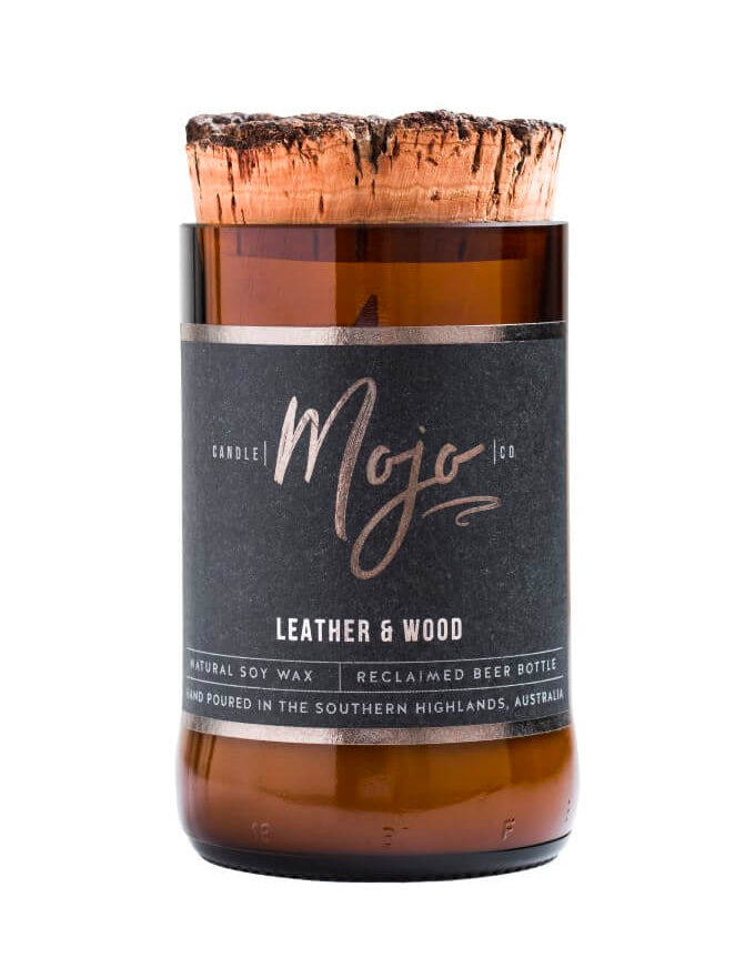 Mojo Beer Bottle Candle - Leather & Wood