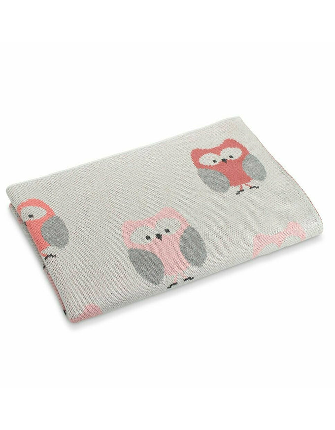 Owls Cotton Knit Stroller Blanket Pink