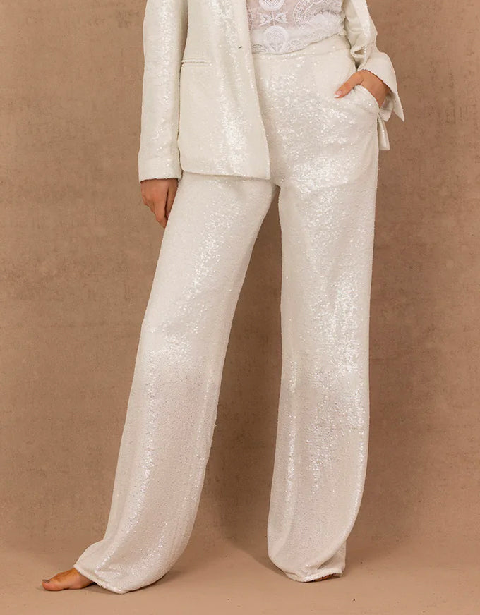 Sequin Tuxedo Pant - Bianco