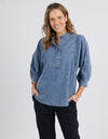The Sophie Half Button Shirt in Blue, from Elm.