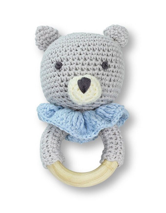 Teddy Crochet Rattle Teether Blue