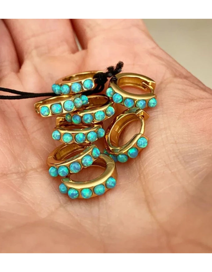 Blue Opal Crystal Huggies Gold