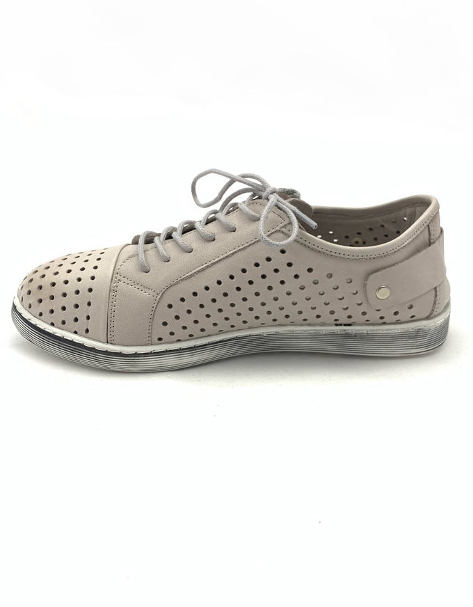 Cabello EG17 - Taupe.  An easy everyday sneaker style, with pin-punched upper, laces and a zip feature.