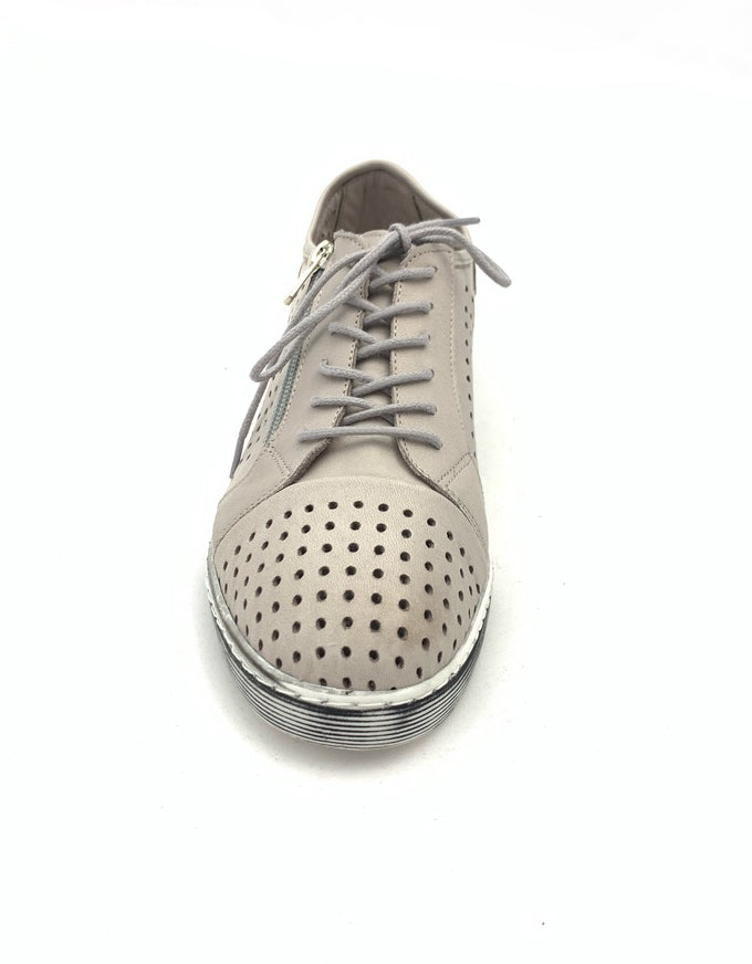 Cabello EG17 - Taupe.  An easy everyday sneaker style, with pin-punched upper, laces and a zip feature.