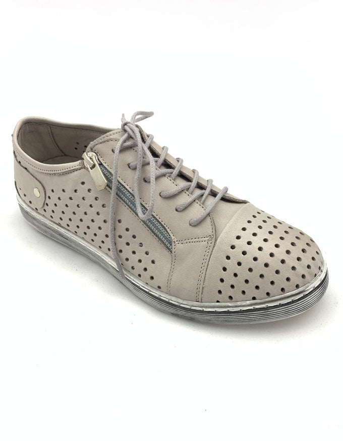 Cabello EG17 - Taupe.  An easy everyday sneaker style, with pin-punched upper, laces and a zip feature.