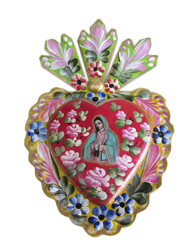 Tin Heart with Virgin.  Handmade in Mexico