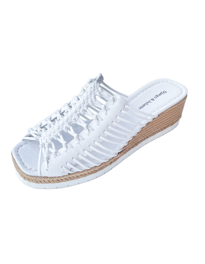 Ianto Wedge Sandals White Leather