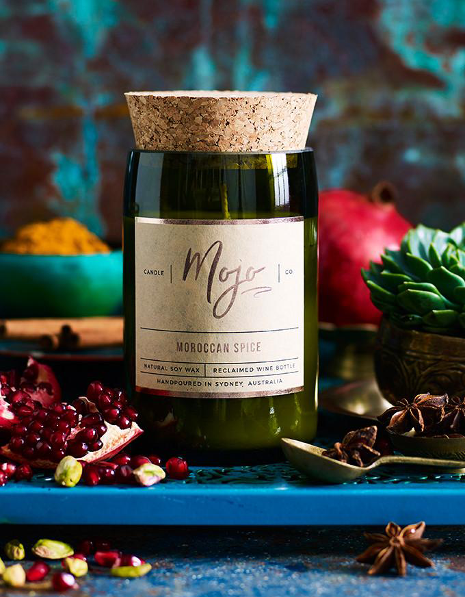 The Mojo Reclaimed Wine Bottle Soy Candle - Moroccan Spice.
