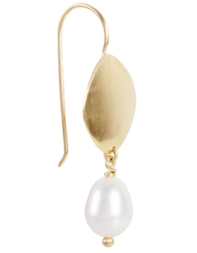 Pearl Disc Drop Earrings Gold
