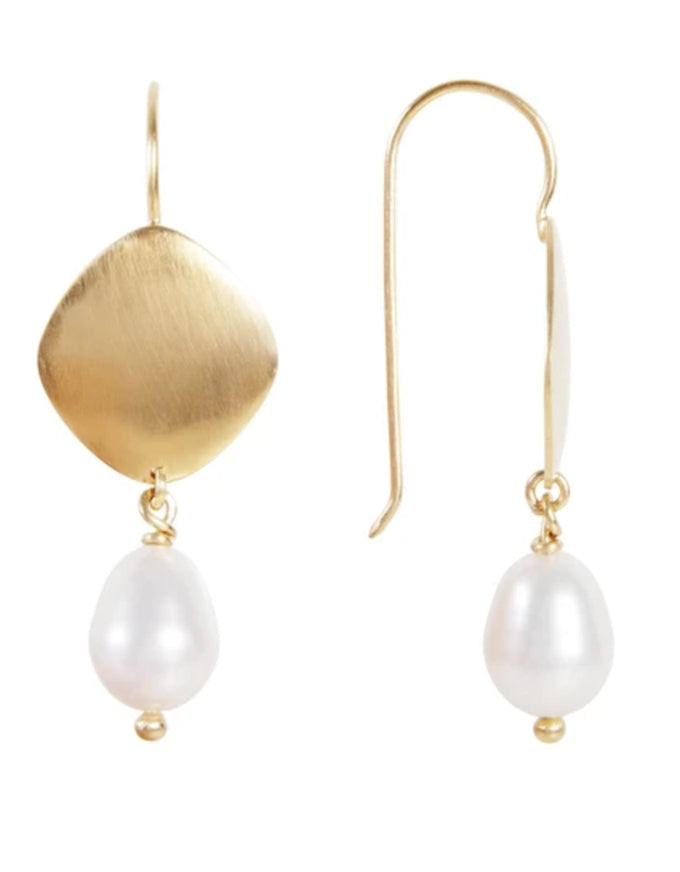 Pearl Disc Drop Earrings Gold