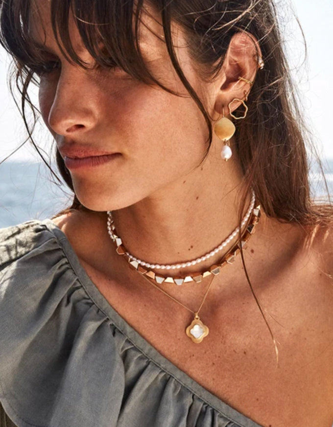 Pearl Disc Drop Earrings Gold