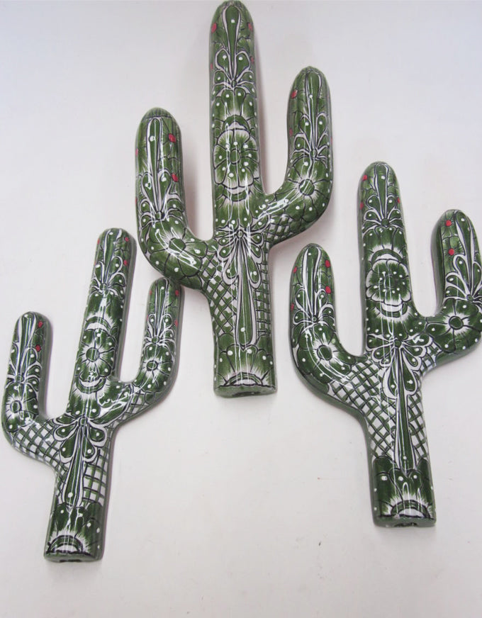 Green Talavera Wall Cactus Medium