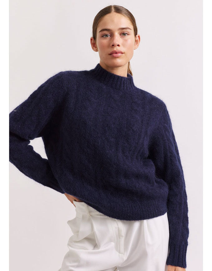 The Teddy Mohair Sweater in Navy, from Alessandra Cashmere.