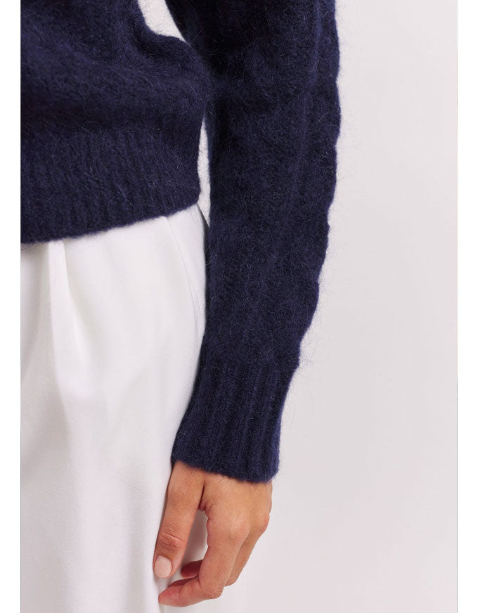 The Teddy Mohair Sweater in Navy, from Alessandra Cashmere.