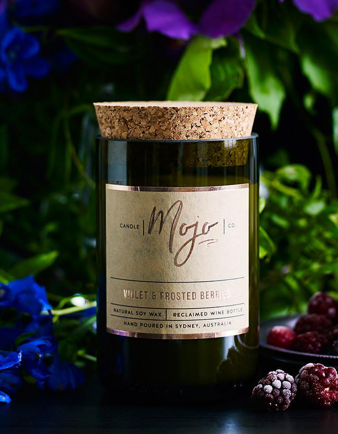 The Mojo Reclaimed Wine Bottle Soy Candle - Violet & Frosted Berries