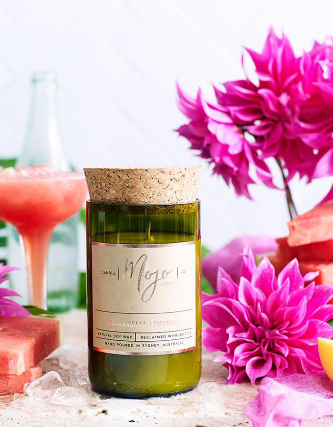 The Mojo Reclaimed Wine Bottle Soy Candle - Watermelon Lemonade