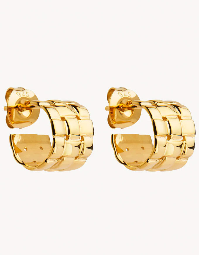 Weave Small Yellow Gold Stud Hoop